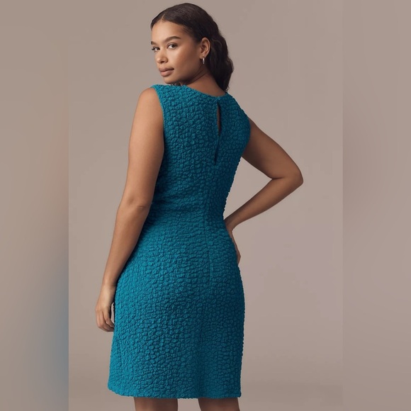 By Anthropologie Textured Mini Shift Dress in Teal Blue. NWT! - Picture 7 of 8